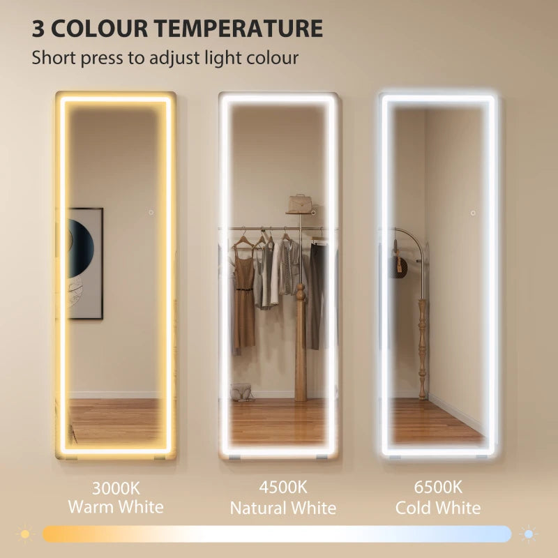 LED Full Length Mirror, Standing Body Mirror with 3 Colour Lighting for Bedroom Living Room