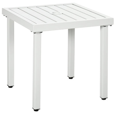 Outsunny Patio Side Table with Umbrella Hole Steel Frame Small Coffee Table White 
