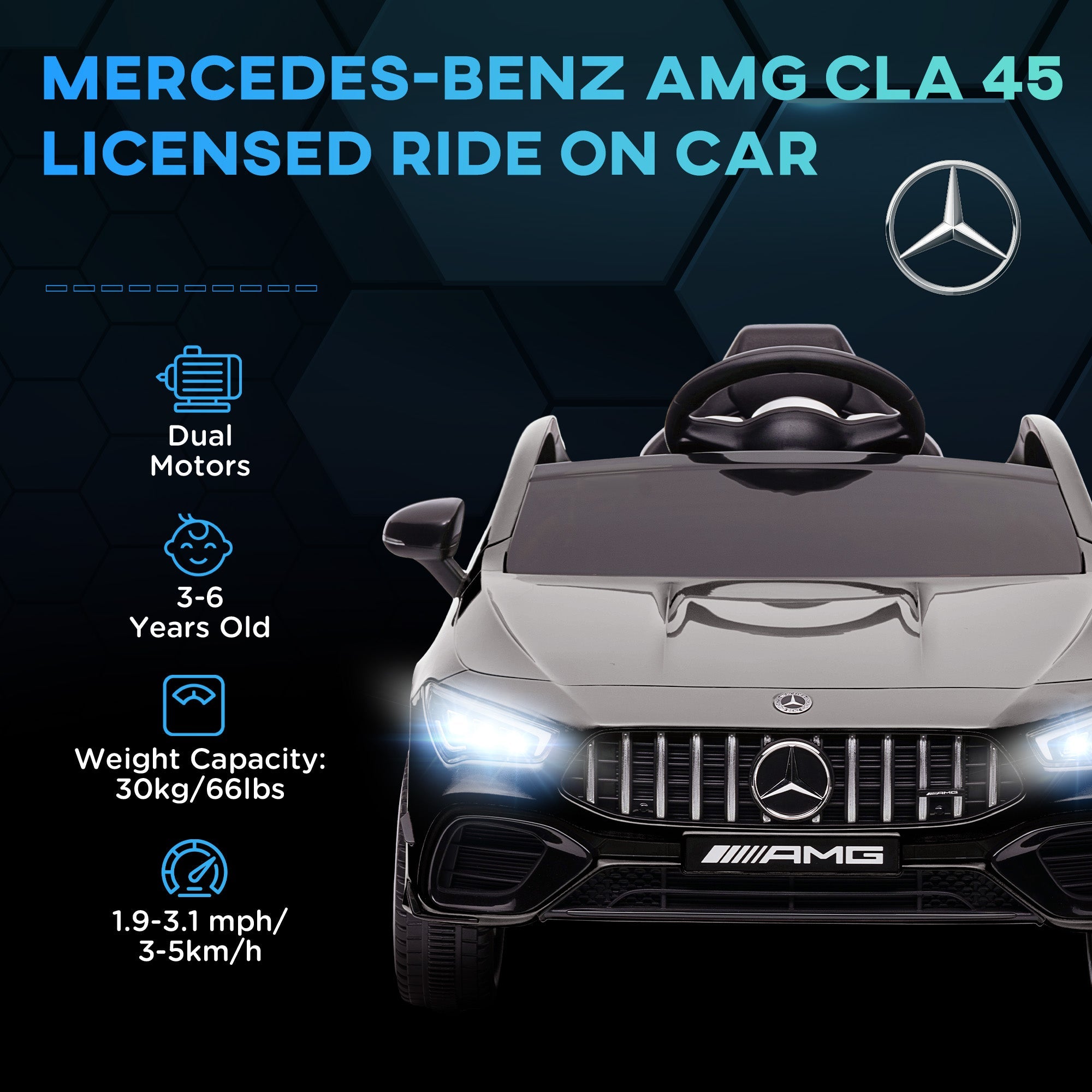 Qaba Mercedes-AMG Licensed 12V Ride on Car, Kids Electric Car with Remote Control, Spring Suspension, LED Lights, Black 