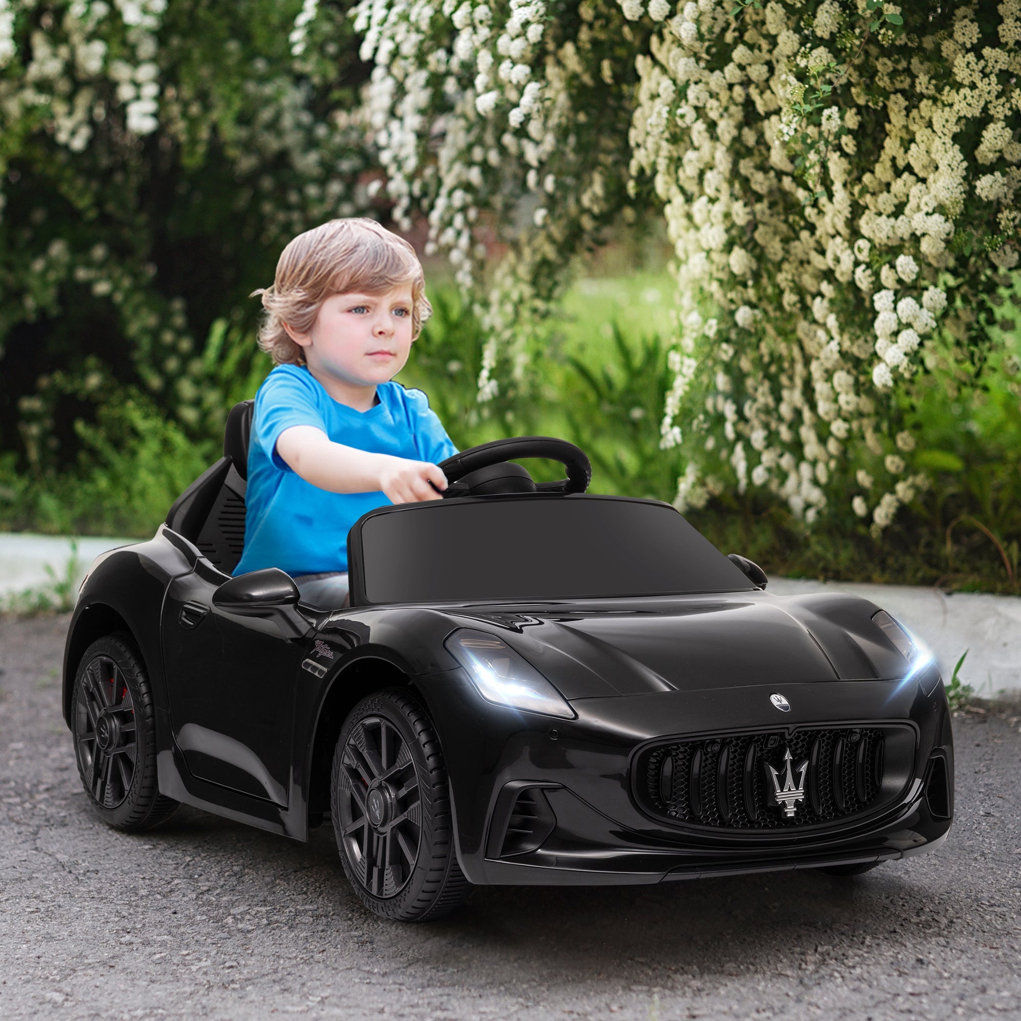 Qaba 12V Maserati Gran Turismo Licensed Kids Electric Car w/ Remote Control, Soft Start, LED Lights, Music, Horn, MP3, Black 