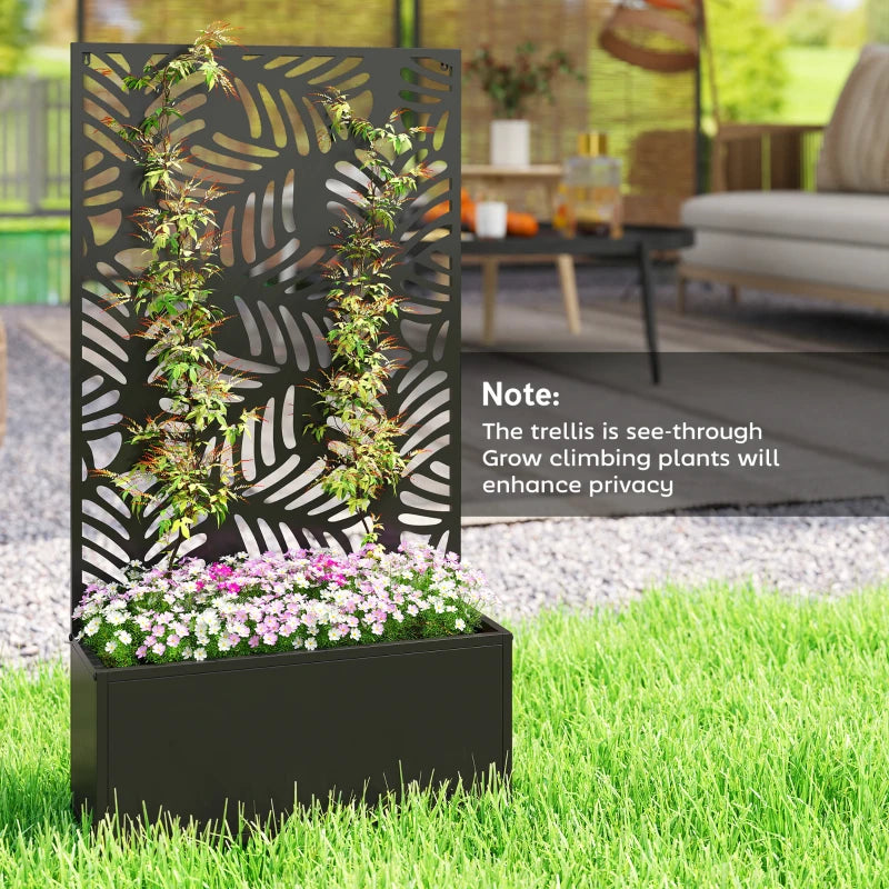 Metal Garden Bed with Trellis for Climbing Plants, Freestanding or Wall Mounted Flower Bed for Garden, Patio, Balcony