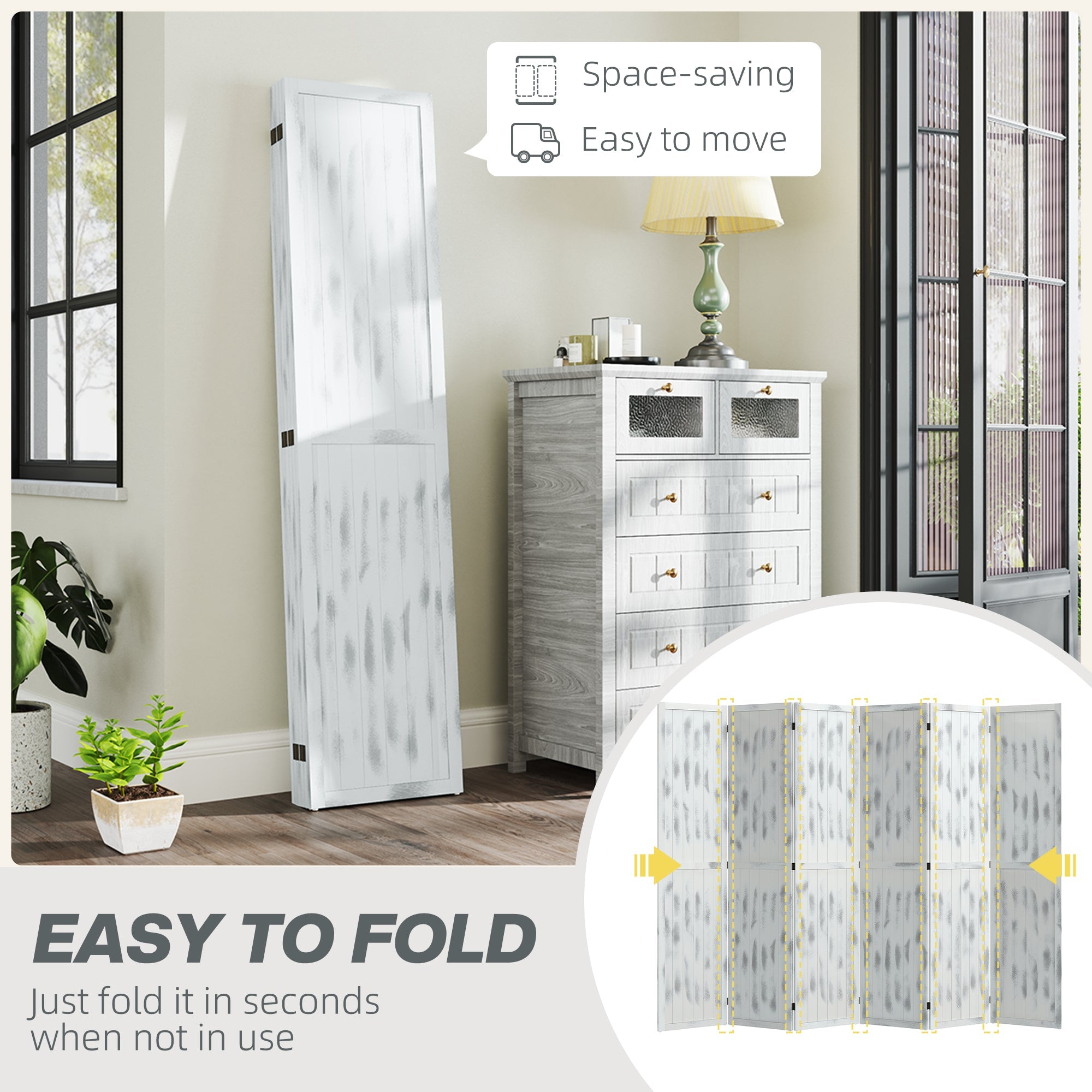 HOMCOM Screen Divider Room Divider Screen with Foldable Design for Indoor Bedroom Office 5.5' Rustic White 