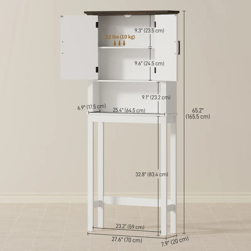 Over The Toilet Storage, Bathroom Cabinet Over Toilet with Open Shelf and Adjustable Bottom Bar, White