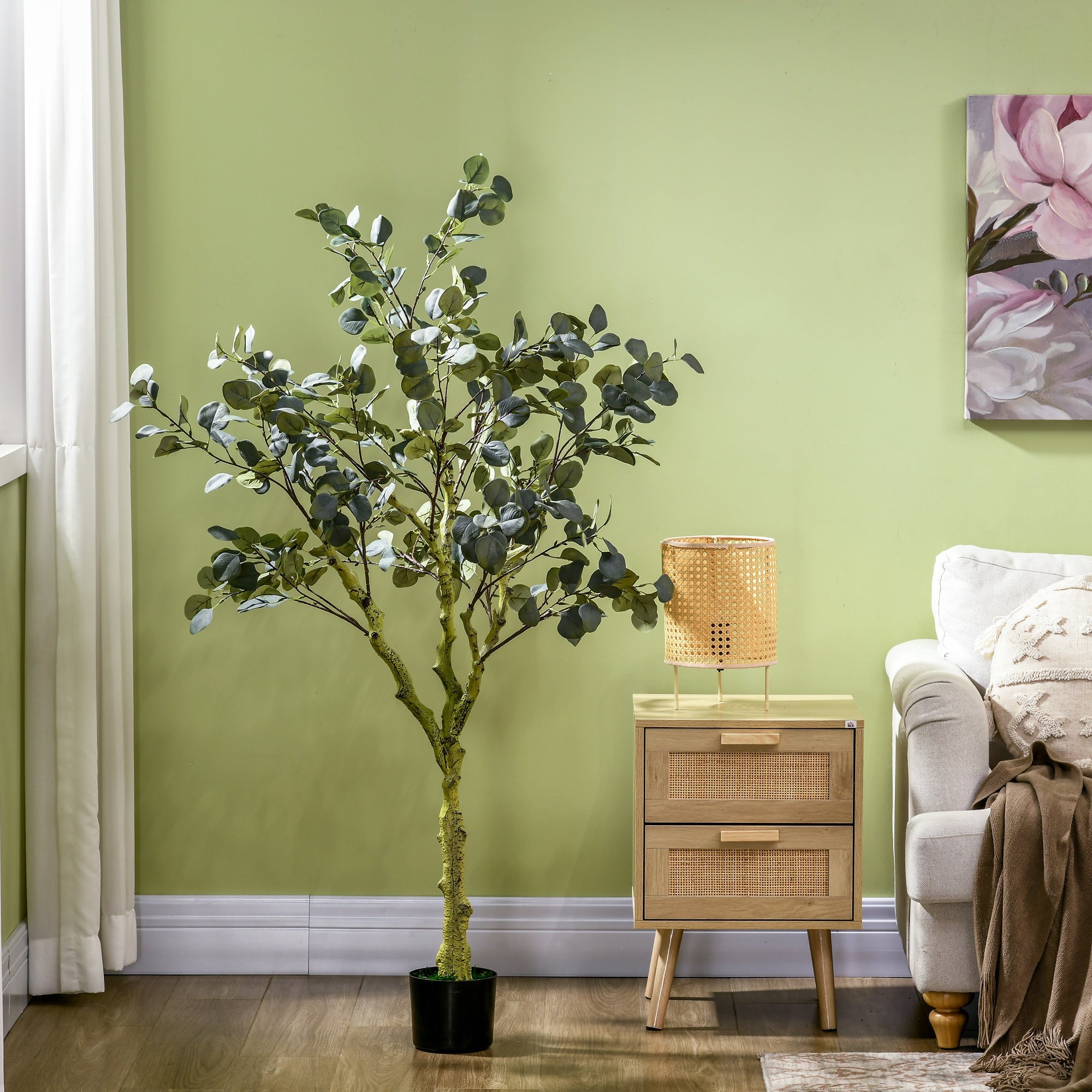 HOMCOM 5ft Artificial Eucalyptus Tree: Indoor Fake Plant with White Tips and Pot for Home, Office, Living Room Decor 