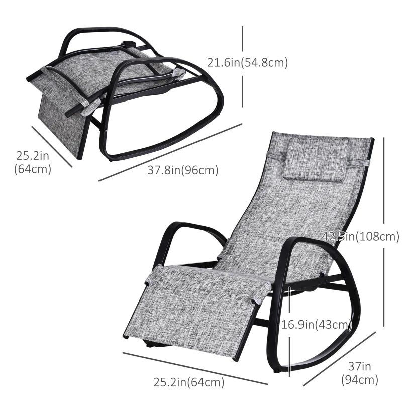 Patio Rocking Lounge Chair Adjustable Texteline Zero Gravity Rocker Outdoor Recliner Seat w/ Pillow, Footrest
