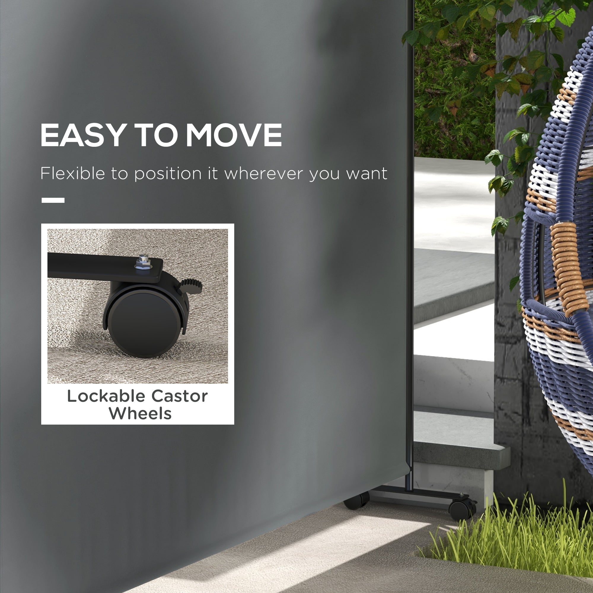 Outsunny 6ft Patio Privacy Screen, Weather-Resistant Room Divider with Wheels for Yard, Pool & Spa Areas 