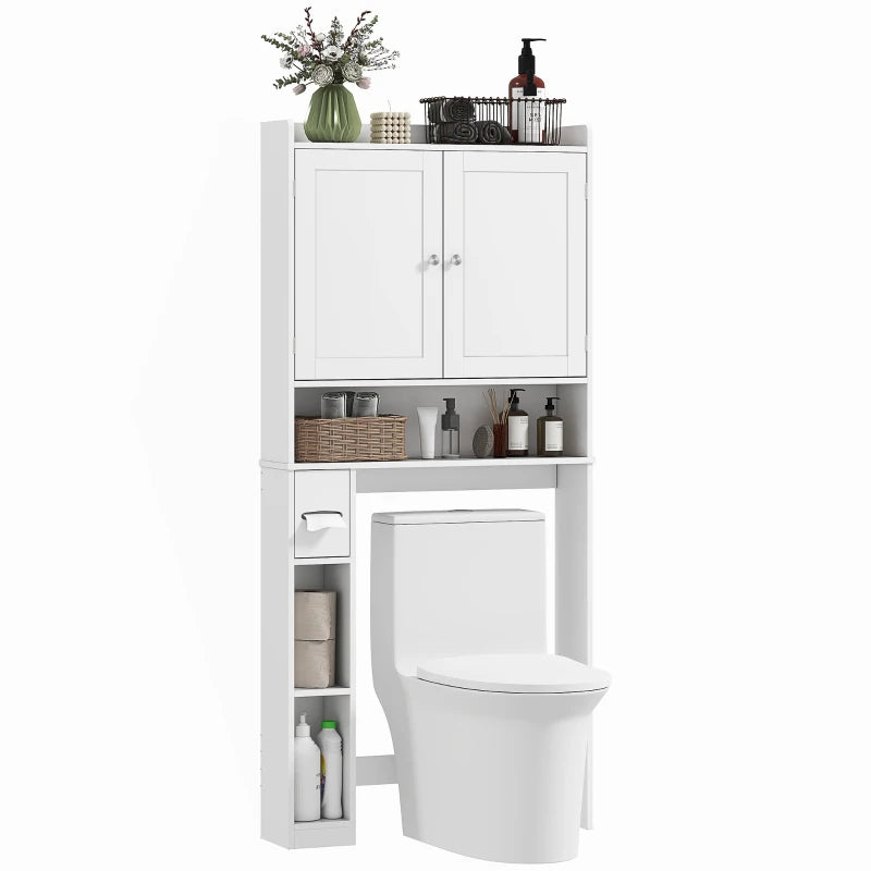 Modern Over the Toilet Storage Cabinet with 2 Doors, Above Commode Storage Cabinet with Toilet Paper Holder, White