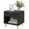 Nightstand with Fluted Panel, Bedside Table with Drawer and Open Compartment, Modern Night Table for Bedroom, Black