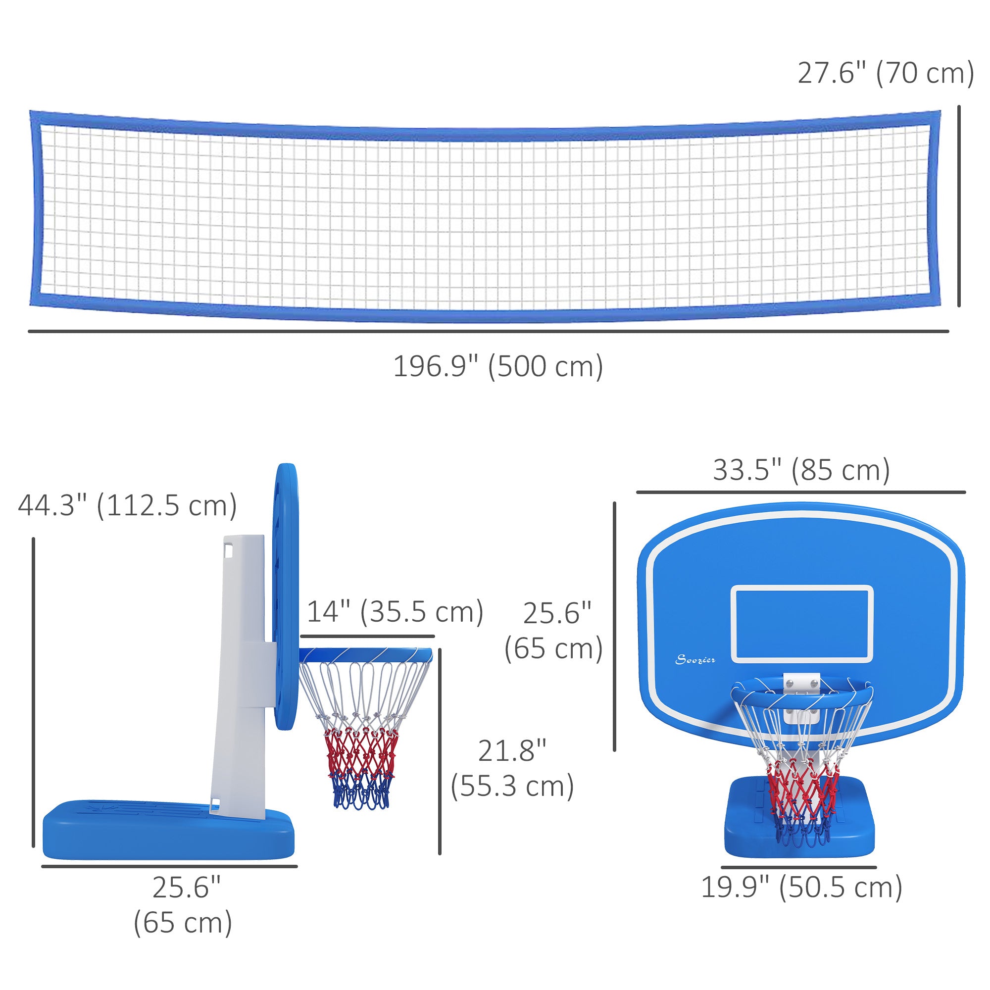 Soozier 2-in-1 Pool Basketball Hoop Poolside & Volleyball Set, Portable Basketball Hoop with Fillable Base 