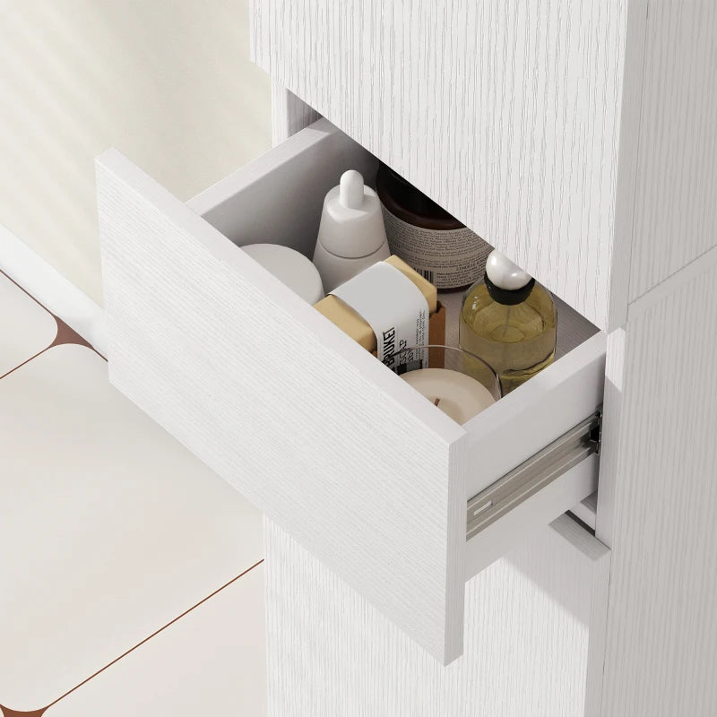 Tall Bathroom Cabinet with 2 Cupboards and Drawer, Slim Bathroom Storage Cabinet with Adjustable Shelves, White