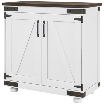 HOMCOM Sideboard Buffet Kitchen Pantry Cabinet Barn Door Adjustable Shelves White Brown 