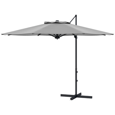 Outsunny Sunshade Sanctuary: 10FT Offset Cantilever Umbrella with 360° Rotating Aluminum Frame, Crank Lift 8 Ribs Cross Base Grey 