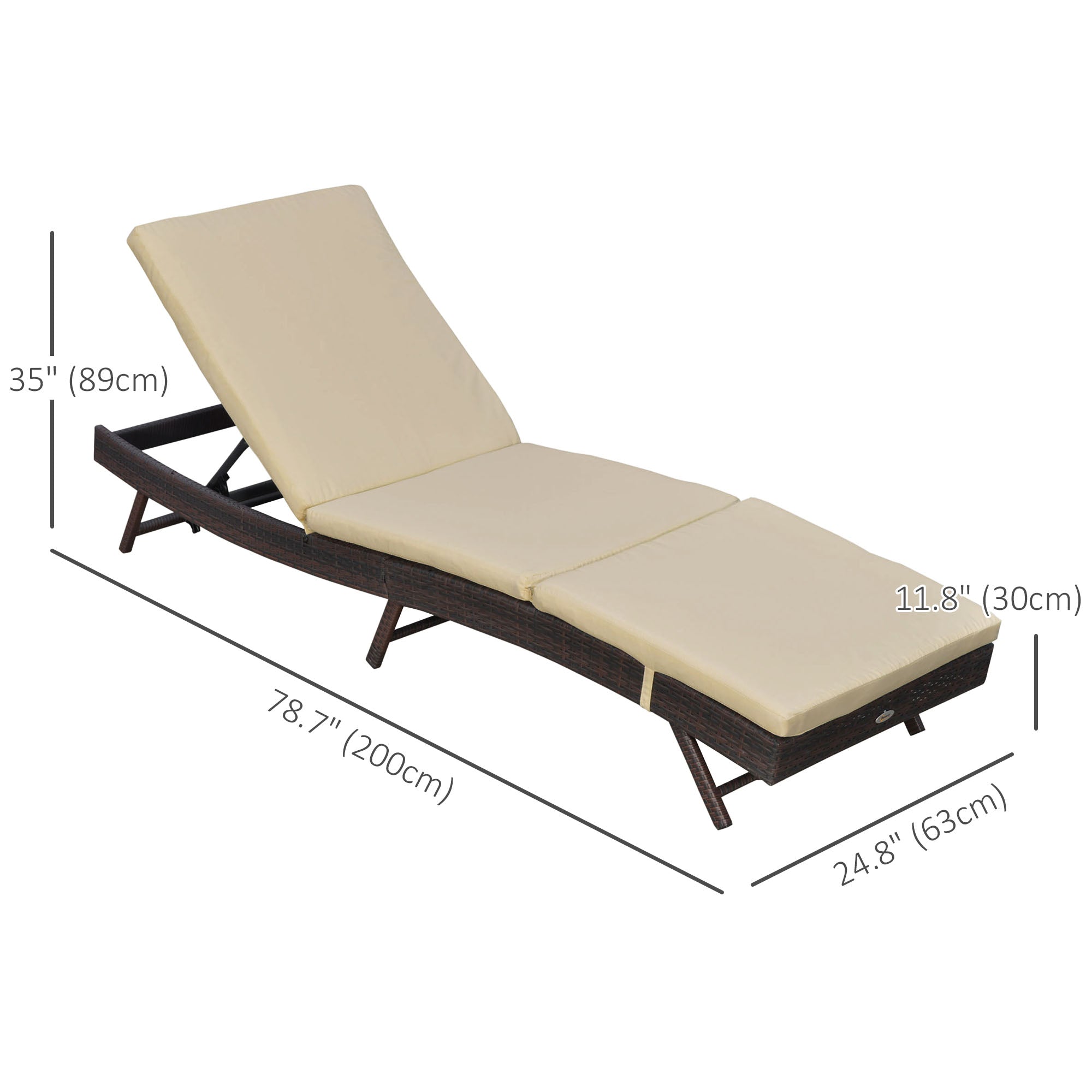 Outsunny Wicker Patio Lounger, Outdoor Recliners Lounge Chair w/ 5-Level Adjustable Backrest, Cushion for Outdoor, Khaki 