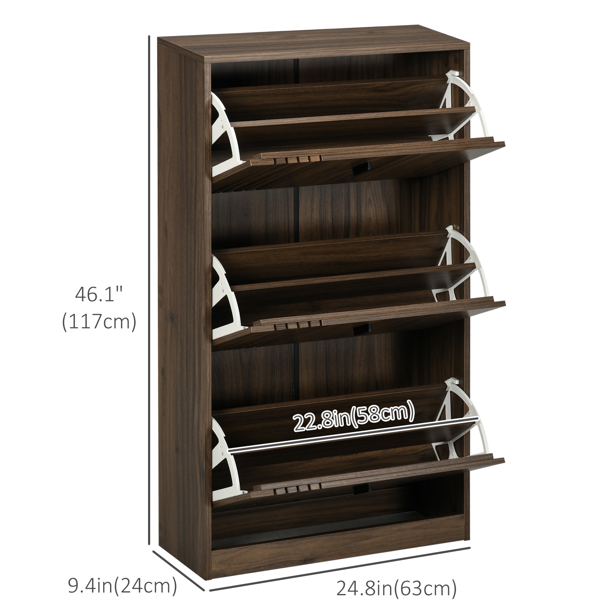 HOMCOM Shoe Organizer Cabinet: 18 Pairs, Walnut, 3 Flip Drawers, Adjustable Shelves, Space Saving 