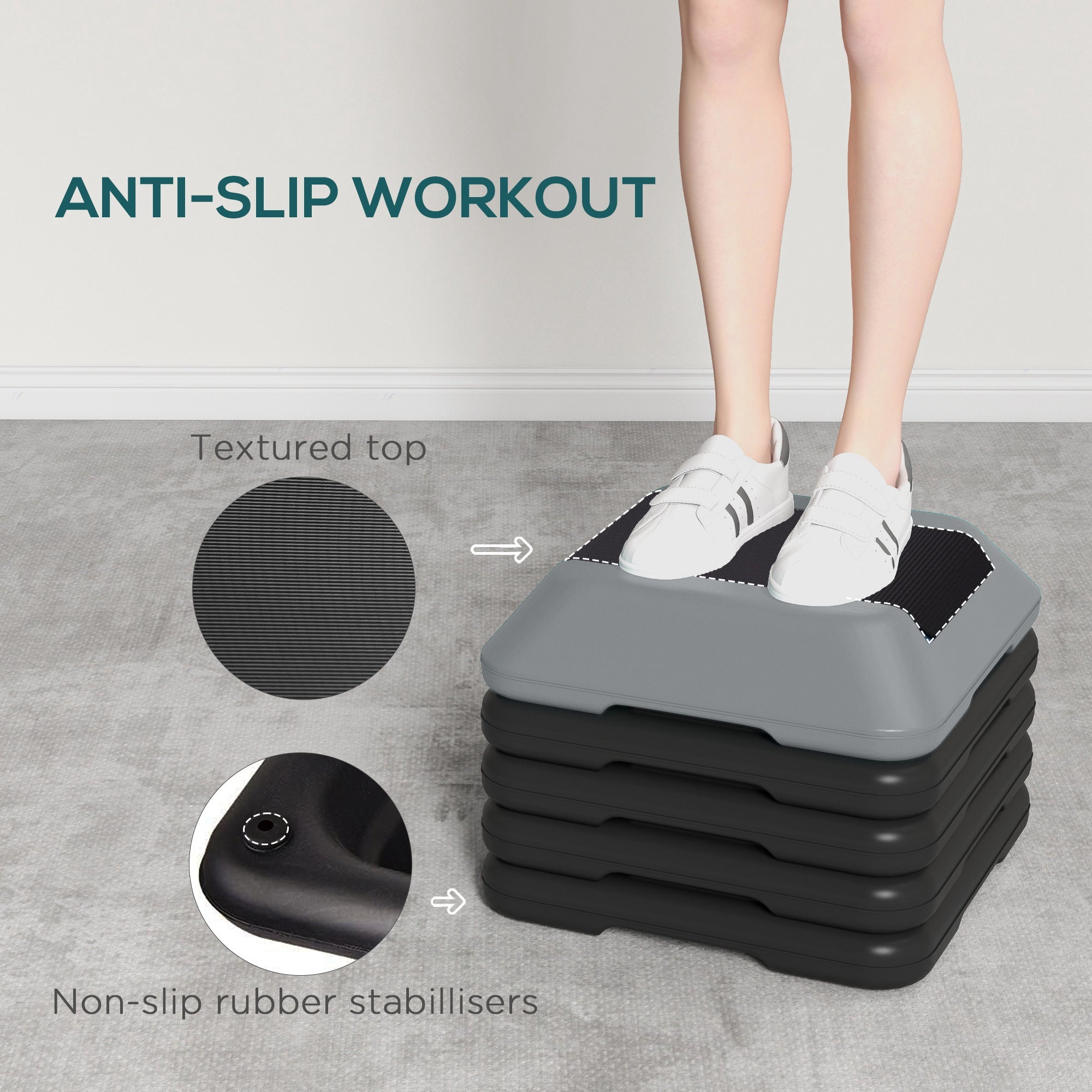 Soozier 5-Level Height Adjustable Stepper, Aerobic Exercise Step Platform, 4" 6" 8" 10" 12", Grey 