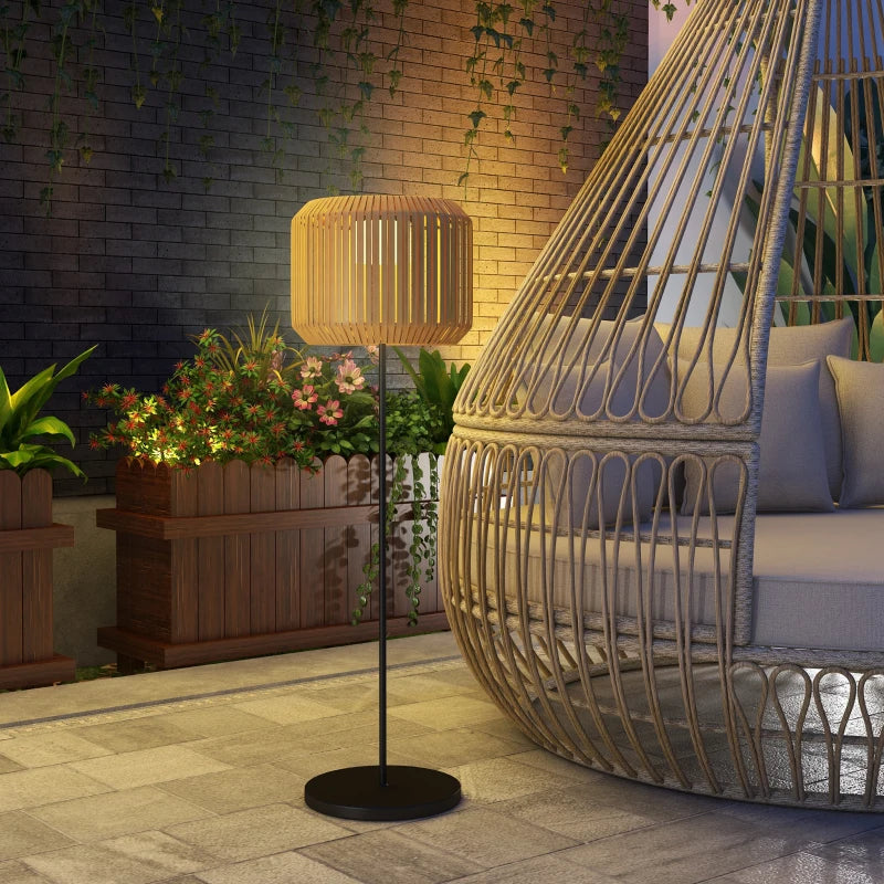 Wicker Outdoor Floor Lamp, Cordless Solar Lantern with Auto On/Off LED Lights, IP44 for Patio, Porch, Pathway, Yellow