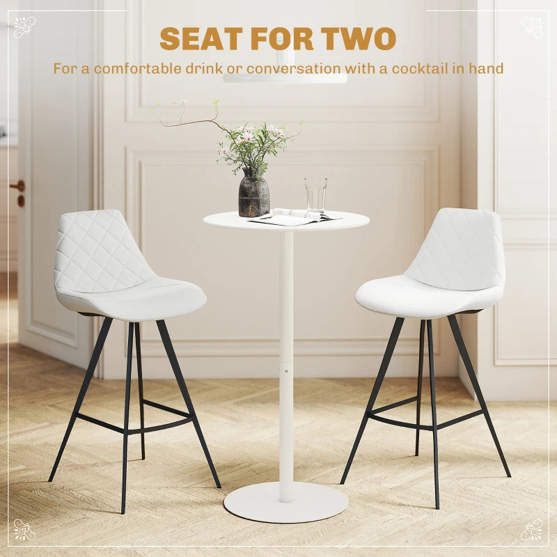Round Bar Table for 2, Modern Pub Table with Steel Frame, Easy Assembly for Small Space Home Bar Cocktail Bistro, White