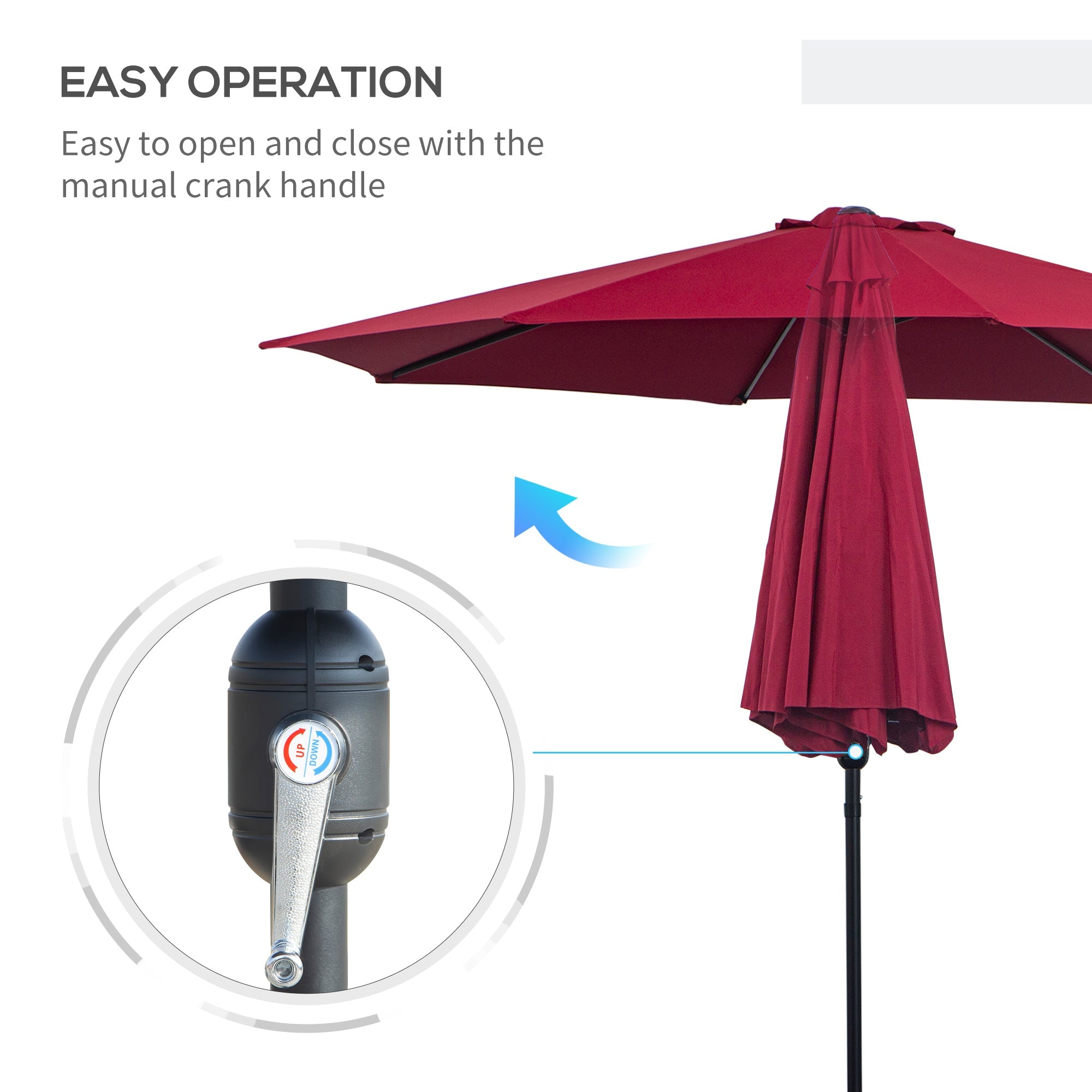 Outsunny Steel Frame Patio Umbrella: 10'x8' Round Market Garden Parasol Canopy, Wine Red 