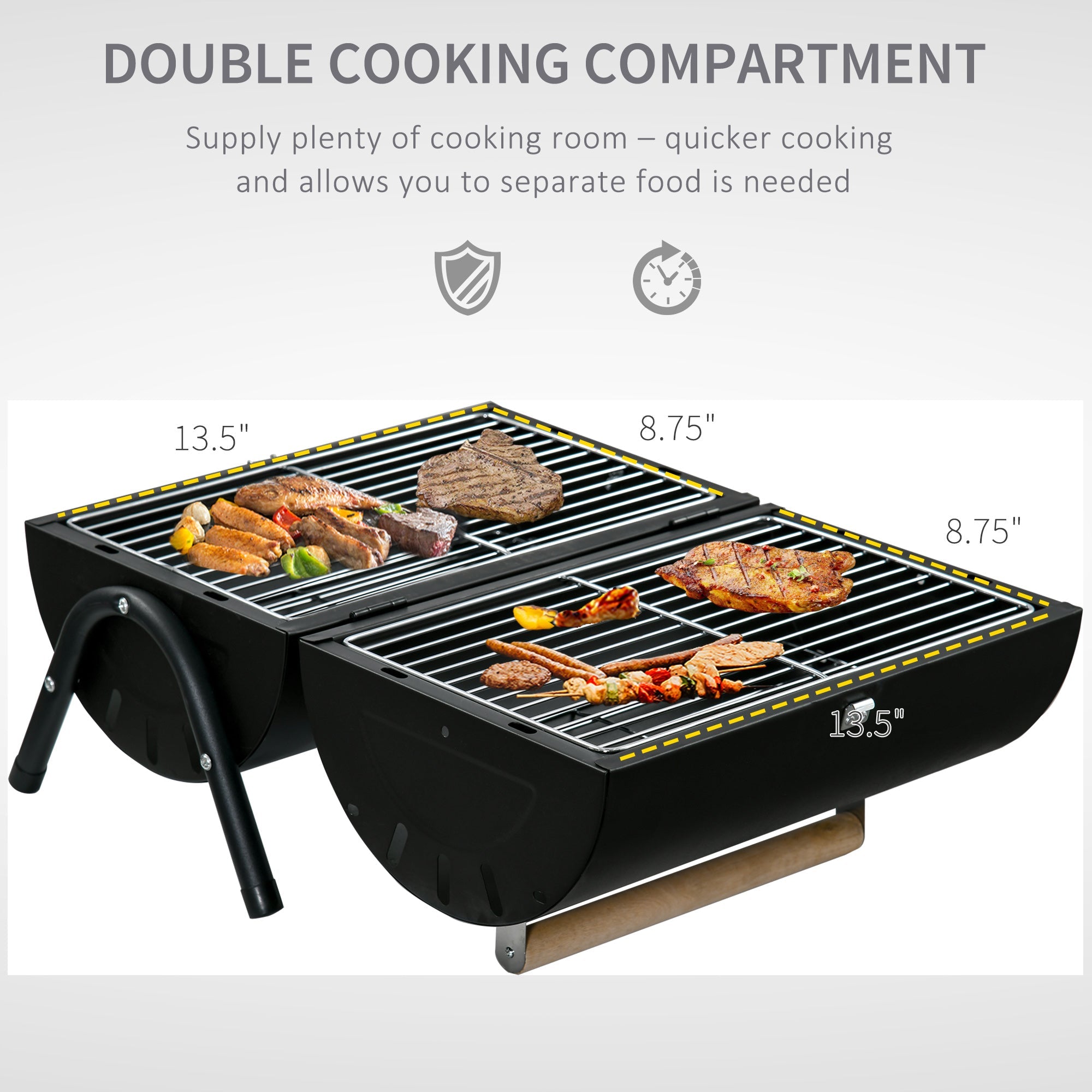 Outsunny Portable Tabletop Charcoal Grill Foldable Outdoor BBQ Smoker Heat Control Camping Picnic Black 