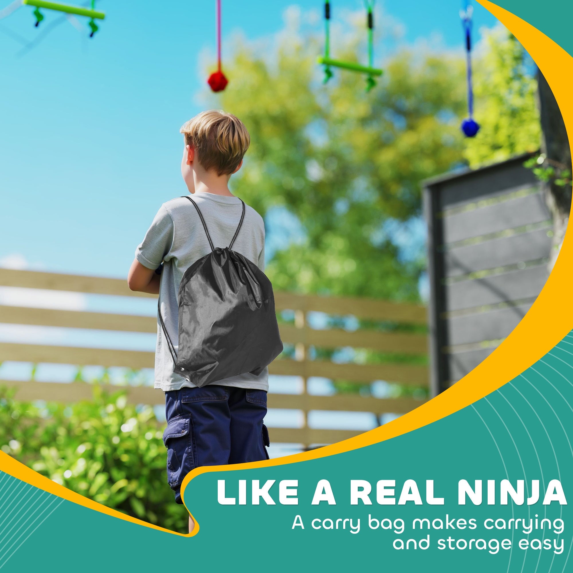 Qaba 32.8' Ninja Warrior Obstacle Course for Kids 3-6 Years, with Swing, Monkey Bars, Climbing Ladder, Gym Rings, Blue 