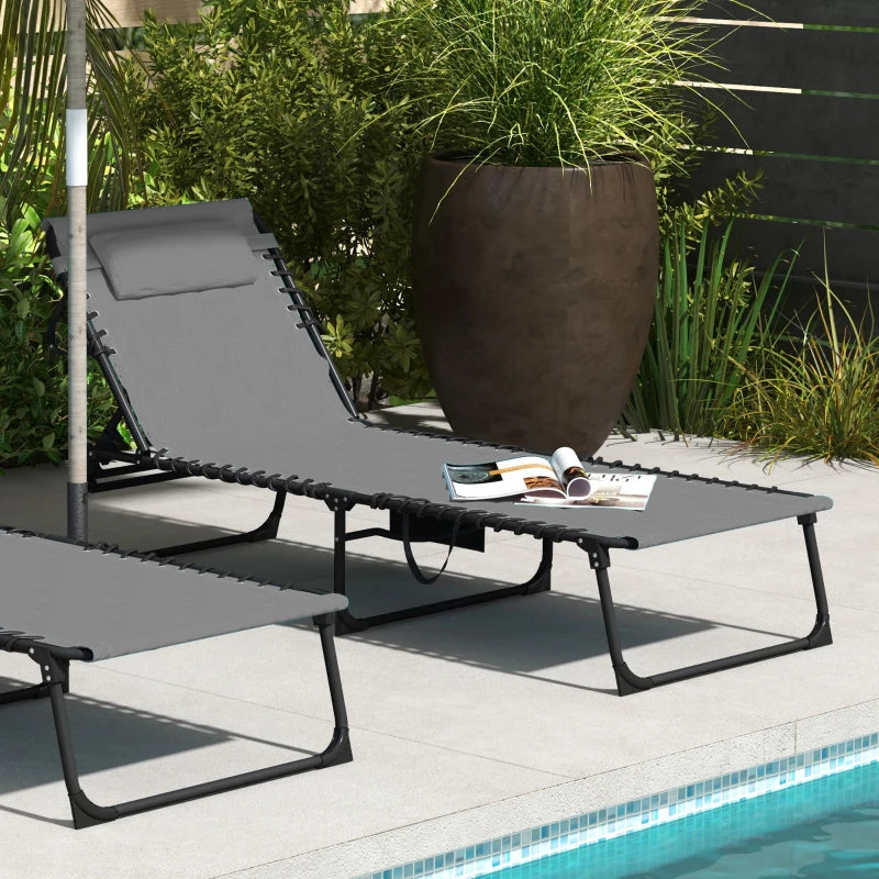 Folding Chaise Lounge with Reclining Back, 25.6" x 74" x 14.2", Grey