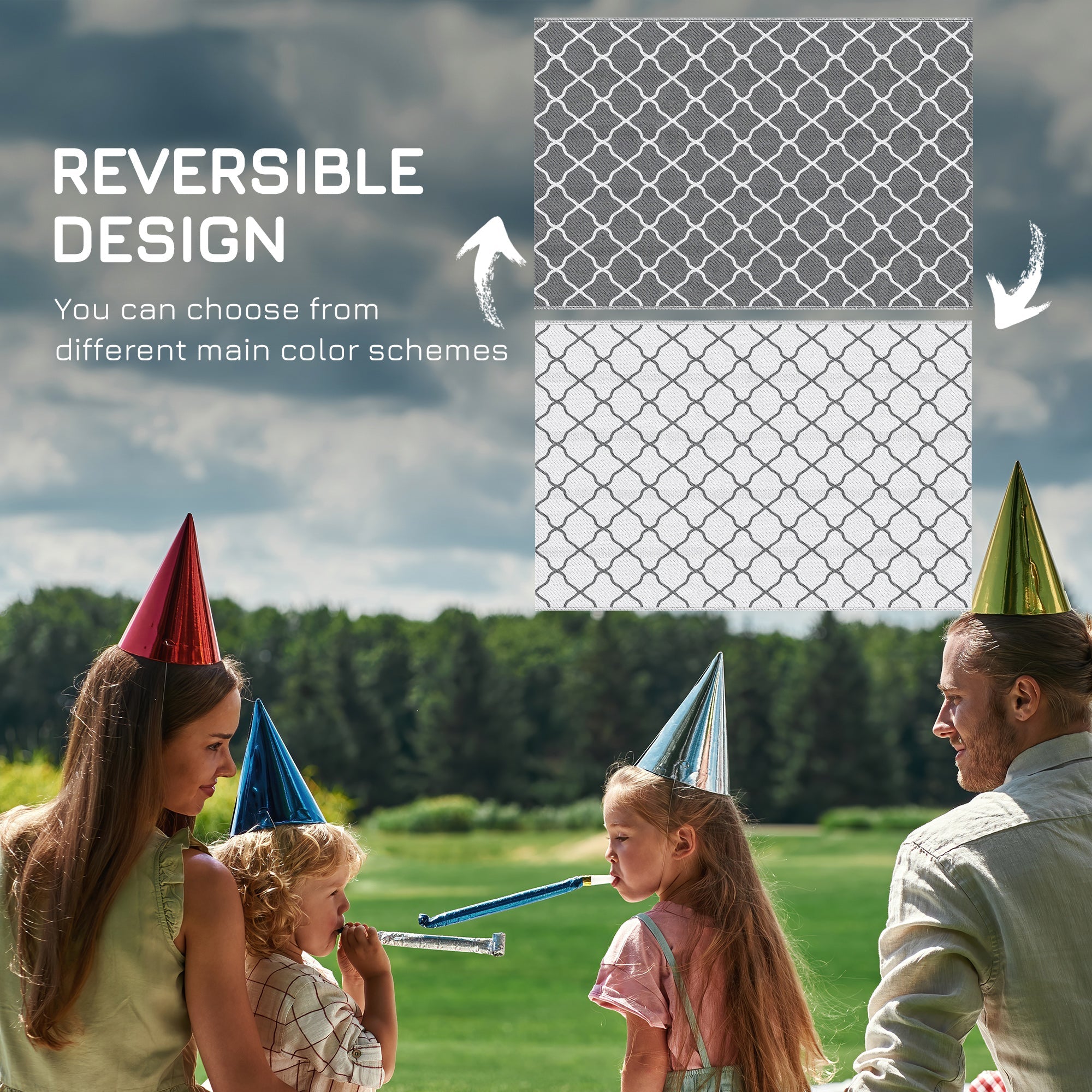 Outsunny 6' x 9' Waterproof Outdoor Rug RV Reversible Mat for Backyard Deck Picnic Beach Camping Grey White Net 