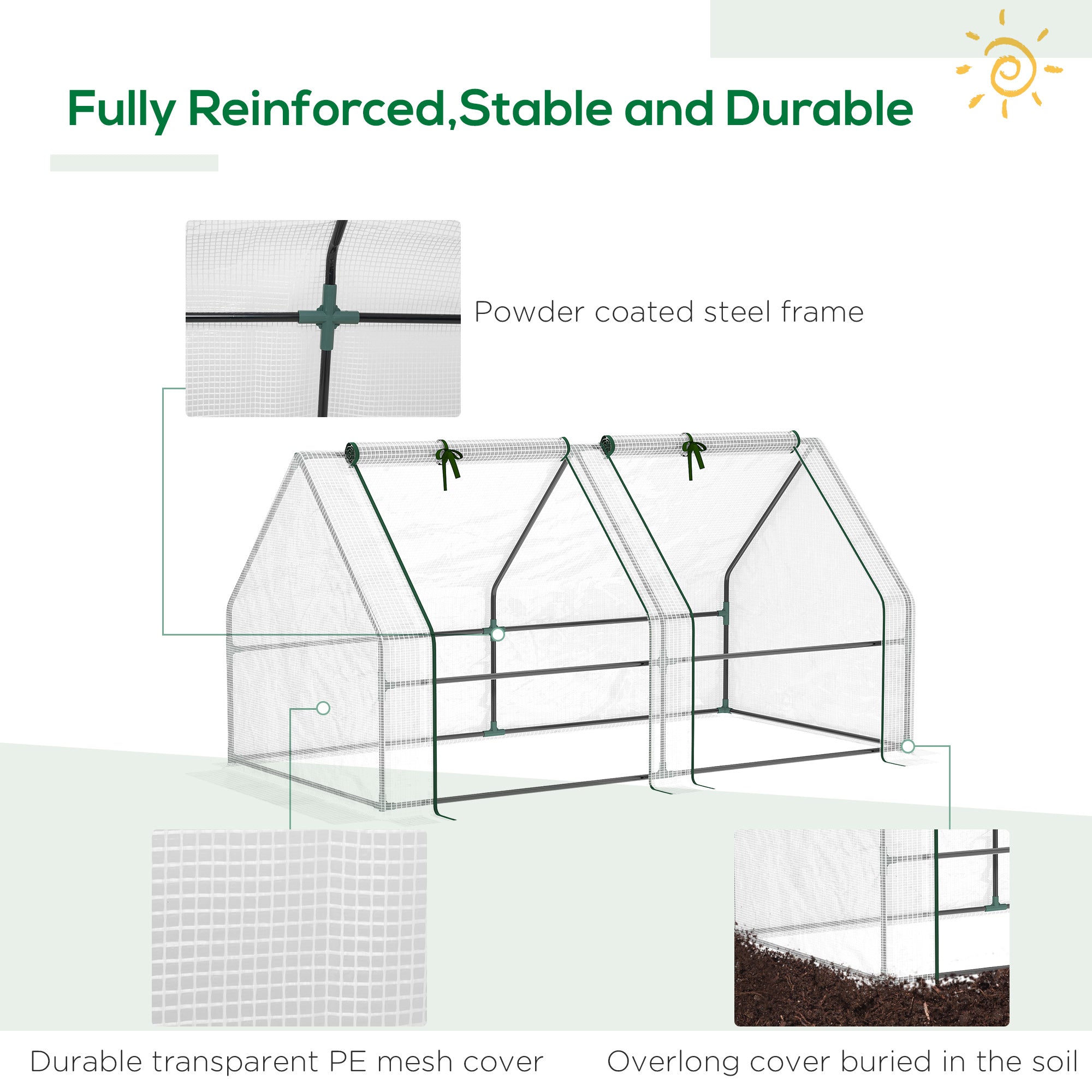 Outsunny 6'x3'x3' Portable Tunnel Greenhouse: UV PE Cover with Zipper Doors for Outdoor Garden, White 