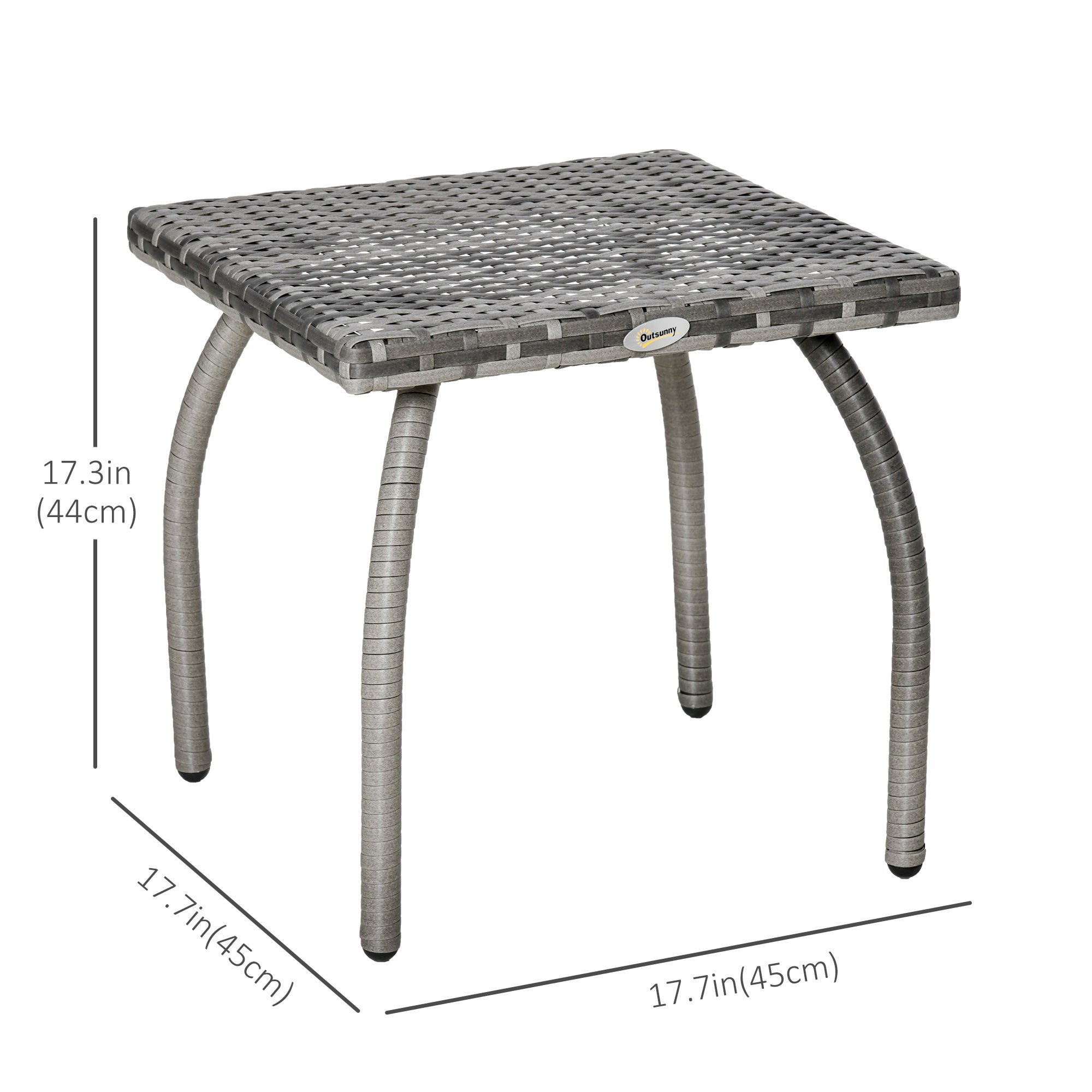 Outsunny Rattan Coffee Table 18" Outdoor Side Patio Wicker Furniture Square All-Weather PE Garden Balcony 