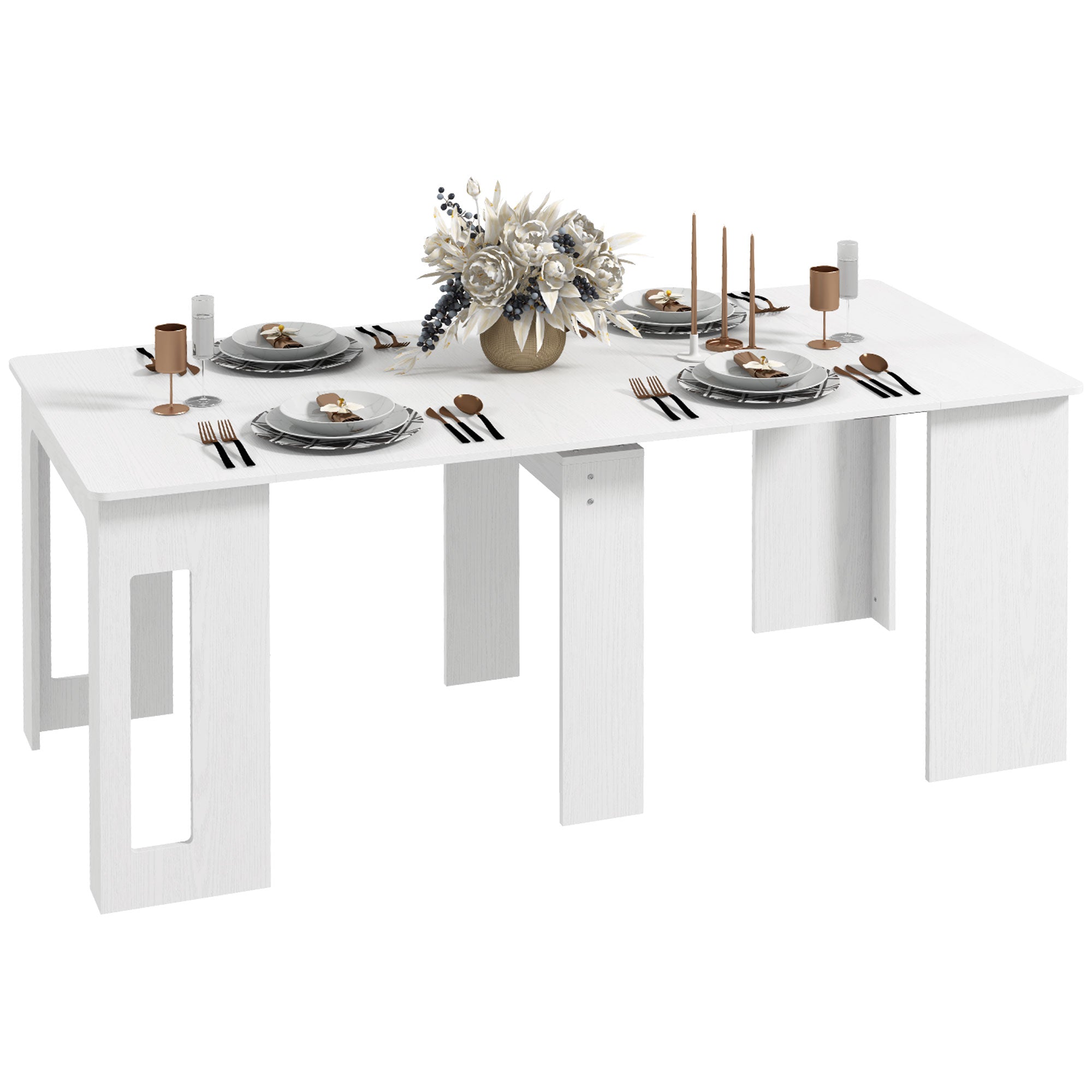 HOMCOM Compact Folding Dining Table Extendable Space Saver Kitchen Furniture Seats 6 White 