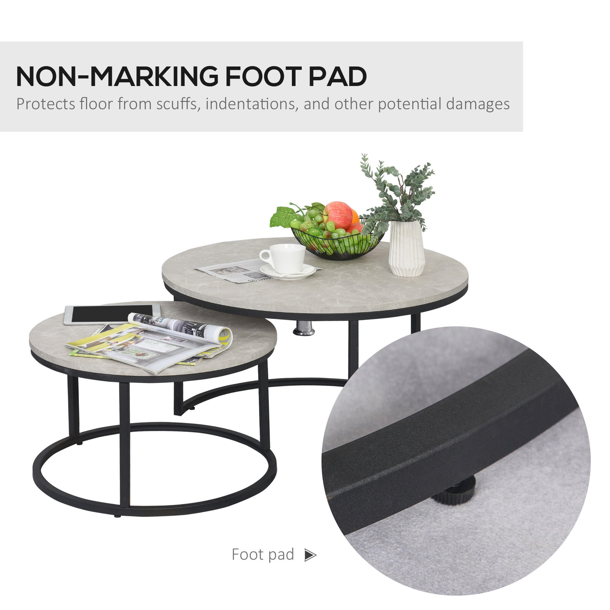 Homcom Nesting Coffee Table Set: Modern Set of 2 with Chipboard & Metal Base for Elegant Living Room 