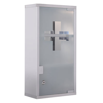 HOMCOM Sleek Wall-Mounted Medicine Organizer: Lockable 2-Shelf Glass Door Cabinet with Stainless Steel Frame for Bathroom Storage 