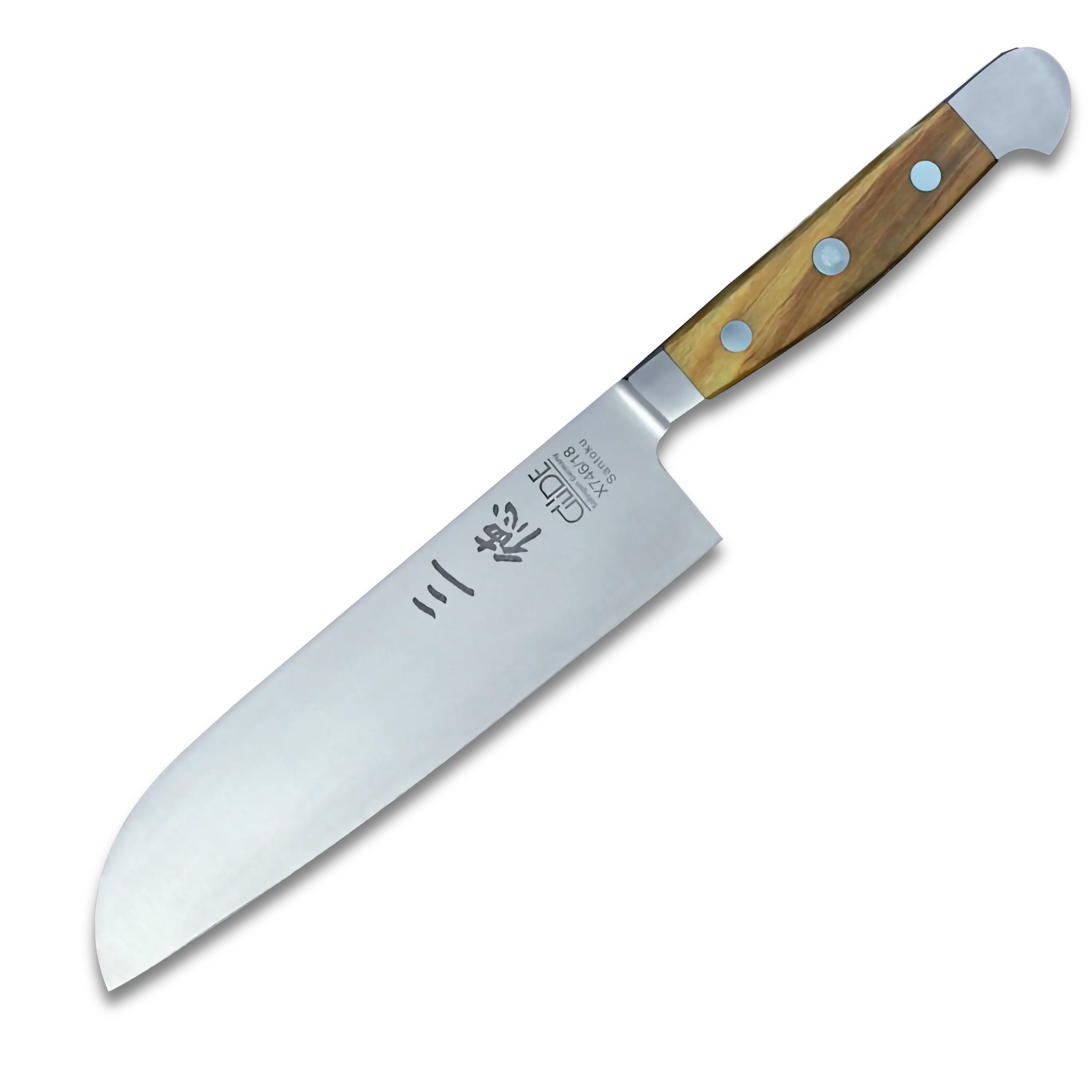 ALPHA OLIVE | Santoku Knife Smooth Blade 7 inch | Forged Steel / Olive wood handle 