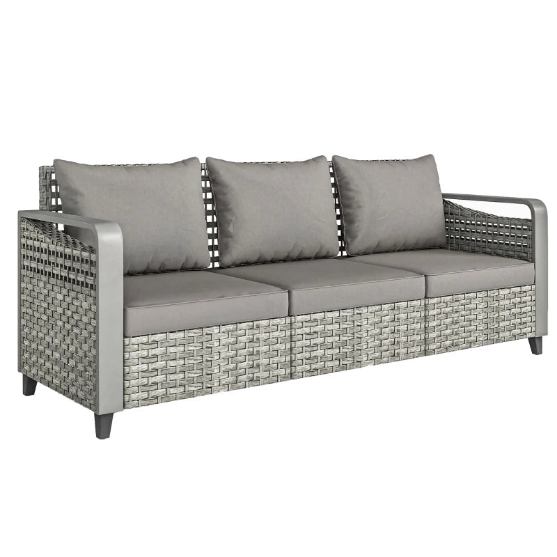 Rattan Wicker Sofa 3-Seater Outdoor Couch with Cushions for Patio Garden Grey