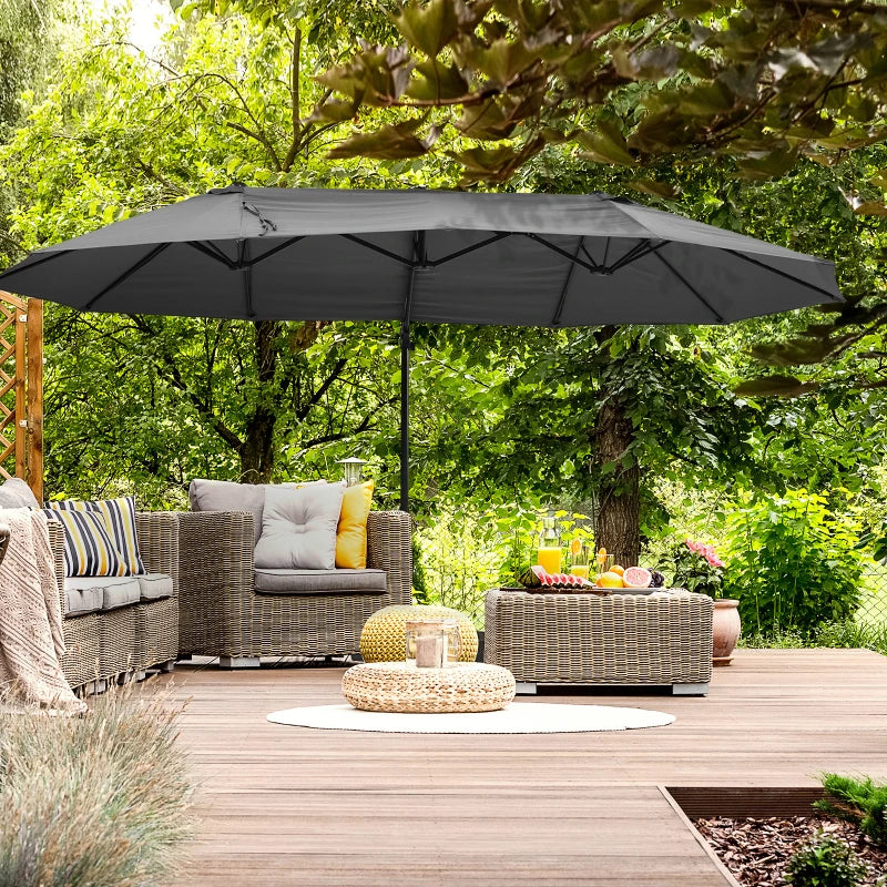 Outdoor Patio Umbrella Offset Cantilever Umbrella with Twin Canopy Sunshade Umbrella with Lift Crank Grey