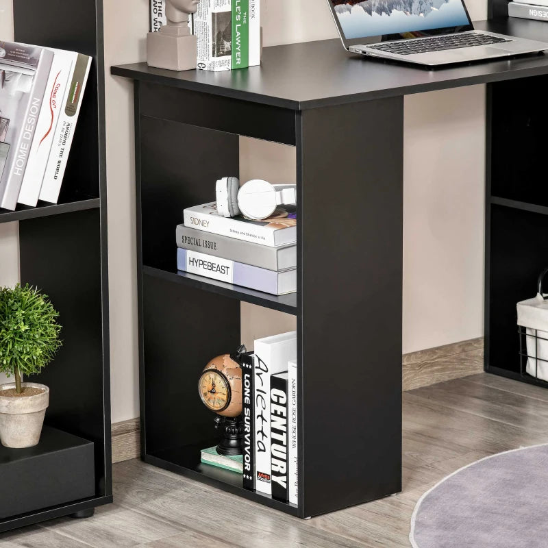 Modern Computer Desk with Storage Shelves, 47" Writing Table Workstation with Bookshelf for Home Office, Black