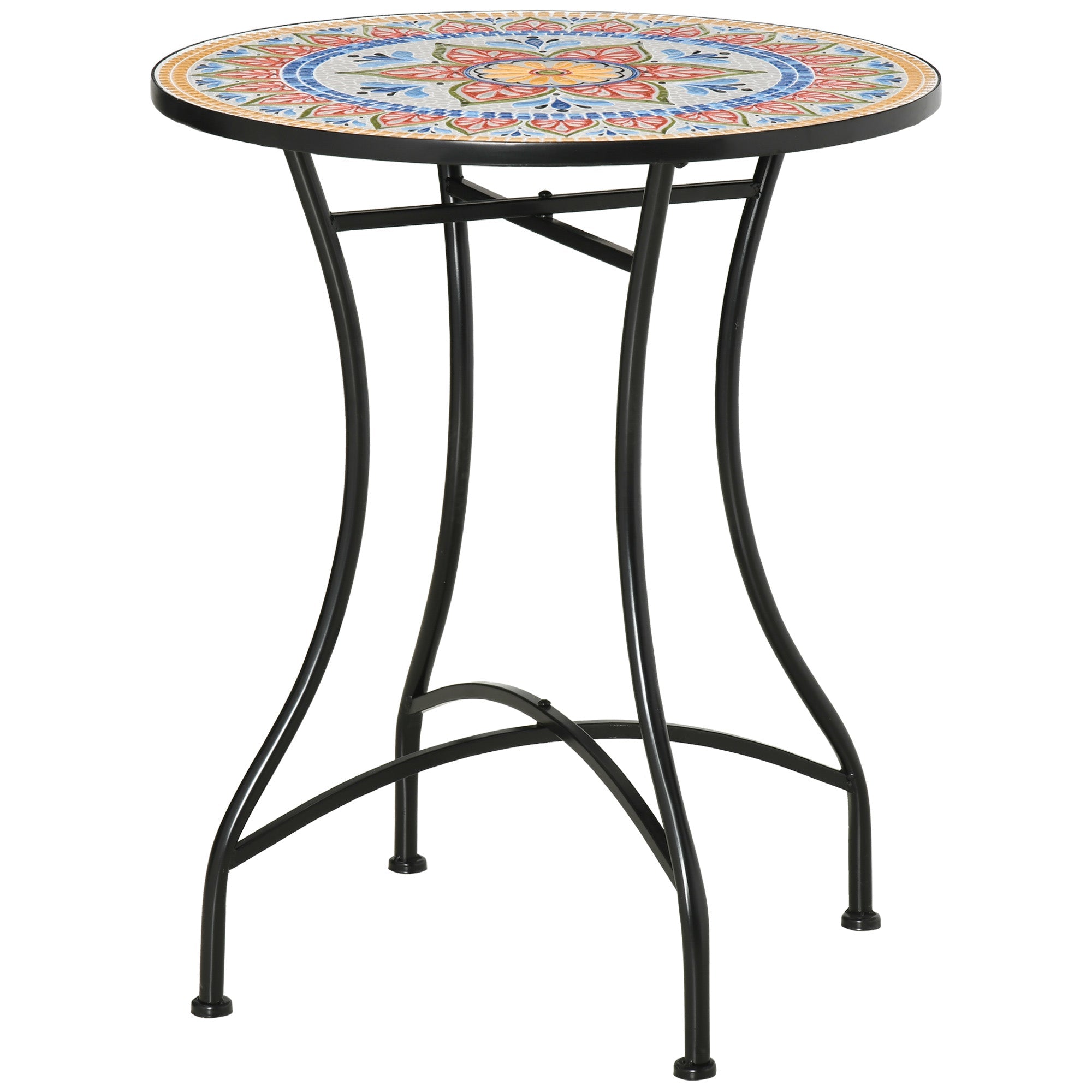 Outsunny Mosaic Patio Table, Round Coffee Table with Metal Frame, Garden Furniture for Outdoor, Poolside, Red 