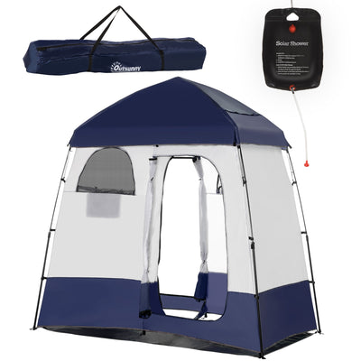 Outsunny Outdoor Portable Pop Up Shower Tent Changing Tent Privacy Enclosure with 2 Rooms Shower Bag Floor for Camping Blue 