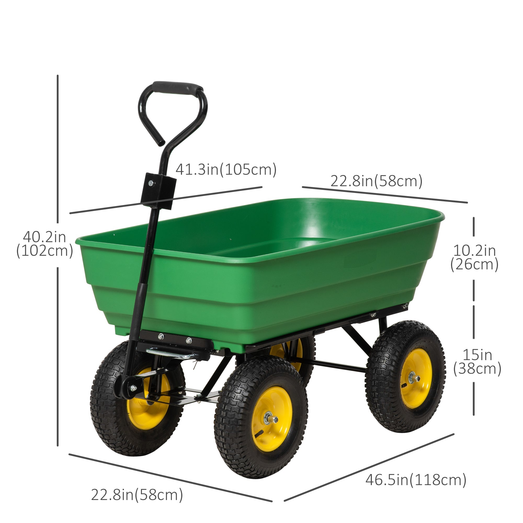 Outsunny Garden Dump Cart Heavy Duty 440lbs Wagon with Steel Frame and 12" Pneumatic Tires, Green 