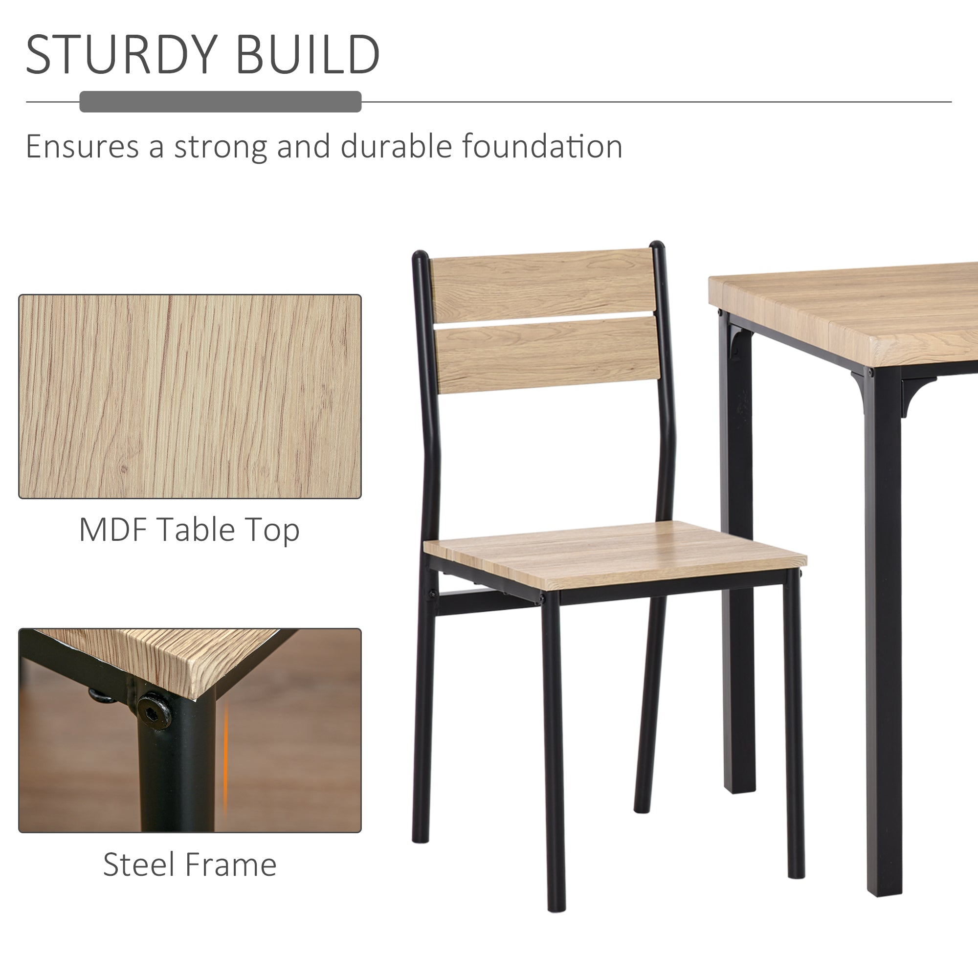 HOMCOM 3pcs Wooden Dining Set Industrial Style Wood and Metal Kitchen Table Set for 2 Chairs Modern and Sleek Dinette Home Furniture 