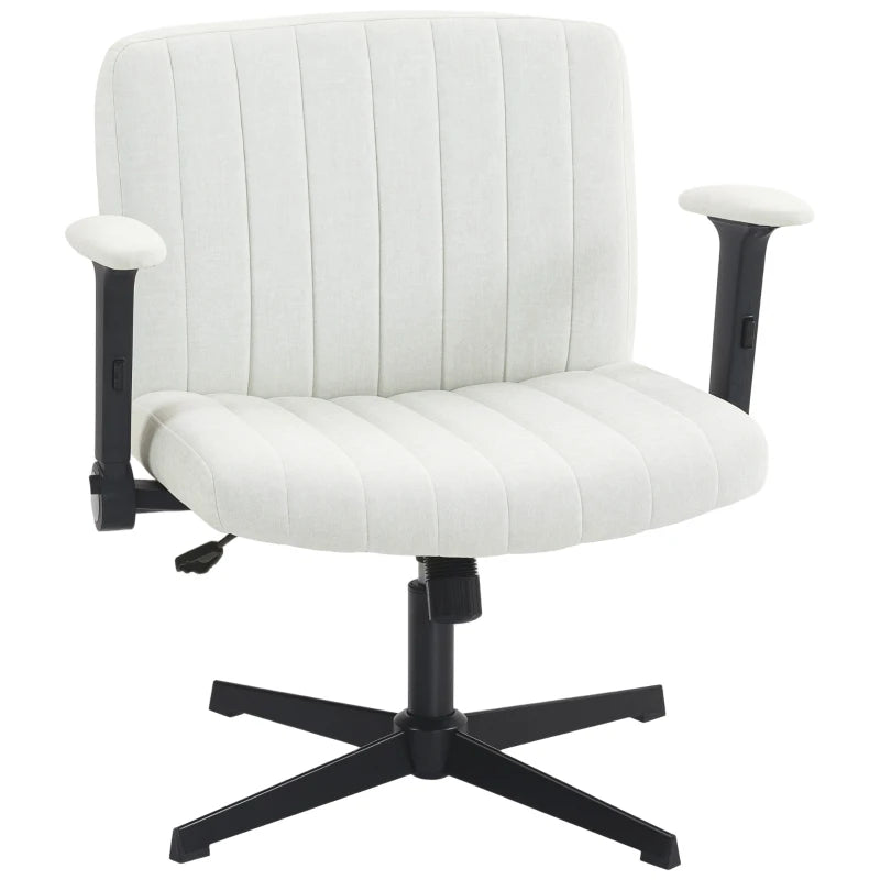 Criss Cross Chair with Flip-up Armrests, Wide Office Chair with Adjustable Height, Tilting, No Wheels, Beige