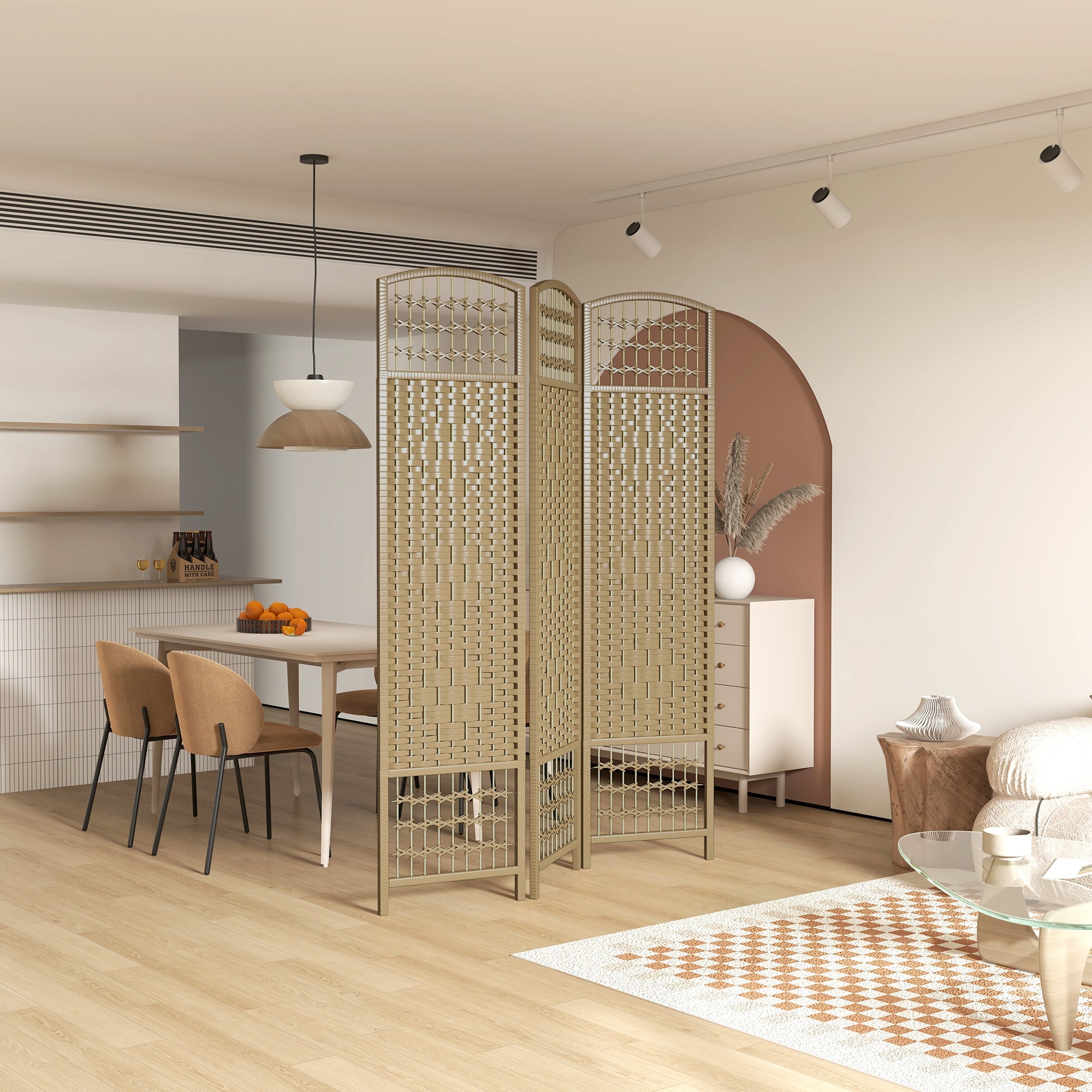 HOMCOM 3-Panel Folding Room Separator: Portable Privacy Screen, Wave Fiber Room Partition for Home Office, Natural 