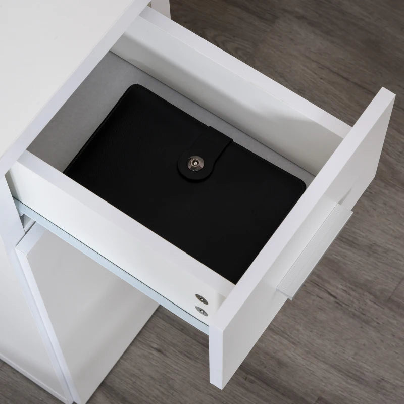 L-Shaped Rotating Computer Desk Home Office Study Workstation with Storage Shelves, Cabinet and Drawer for Home & Office, White