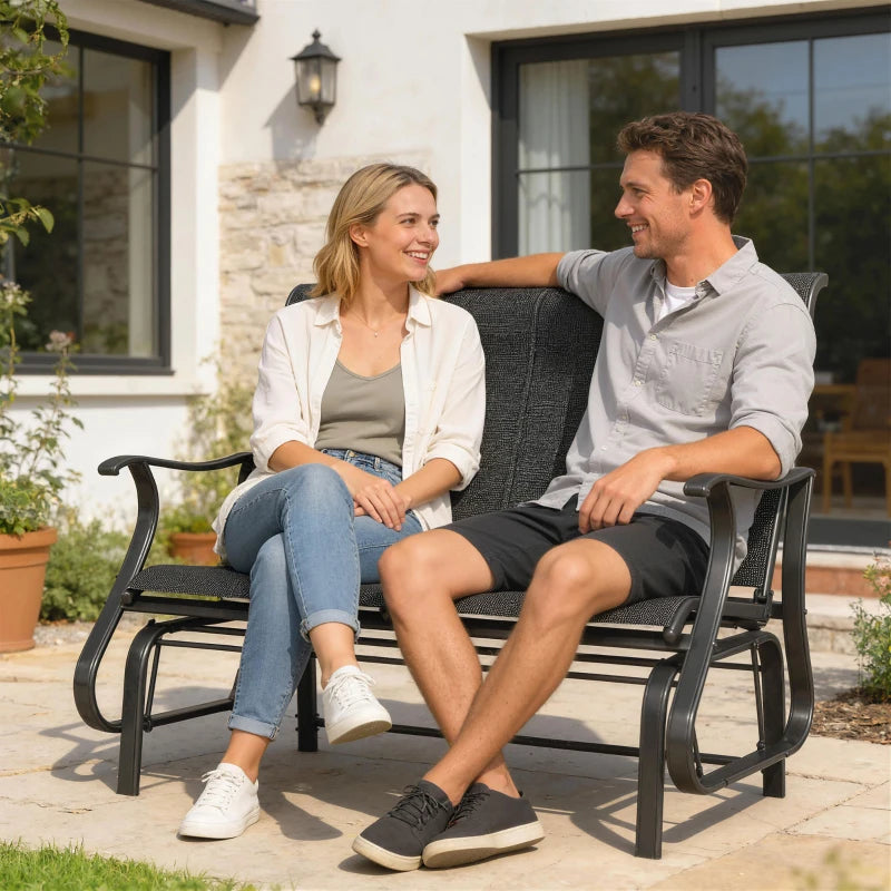 Garden Double Gliding Chair, Patio Glider Armchair for Outdoor, Backyard Mesh Seat and Backrest, Steel Frame Black