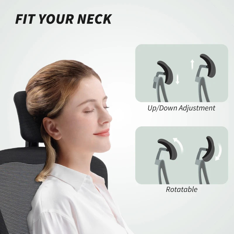 Ergonomic Office Chair, Mesh Desk Chair with Adjustable Headrest, Lumbar Support and Height, Flip-Up Armrests, Black