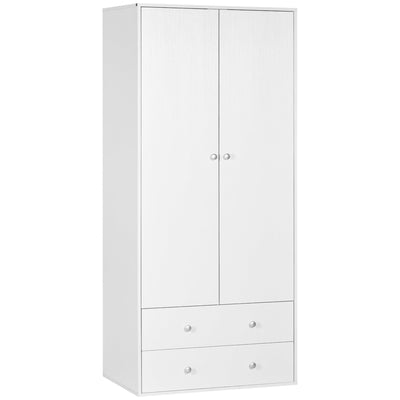 HOMCOM Spacious Wardrobe Closet Armoire with Drawers Hanging Rail for Bedroom Clothes Organization Storage White 