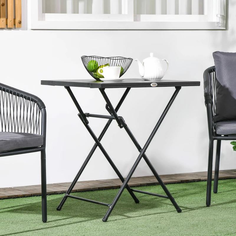 Folding Coffee Table, Folding Patio Table, Square Small Side Table with Metal Plate Top, 23.6" x 23.6", Black