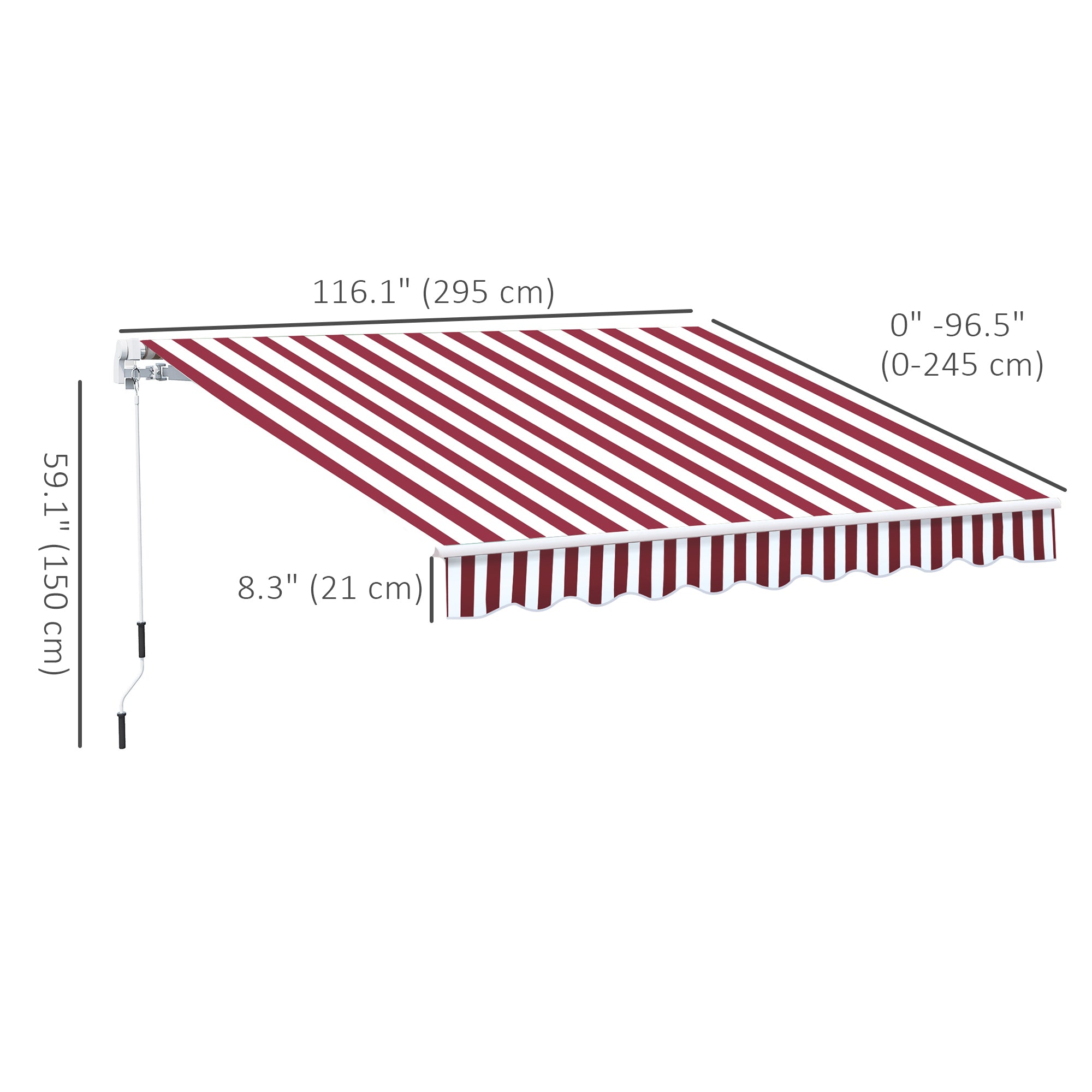 Outsunny 10' x 8' Manual Retractable Awning, Sun Shade Shelter Canopy, with Aluminum Frame and UV Protection for Patio Deck Yard Window Door, Wine Red and White Stripe 