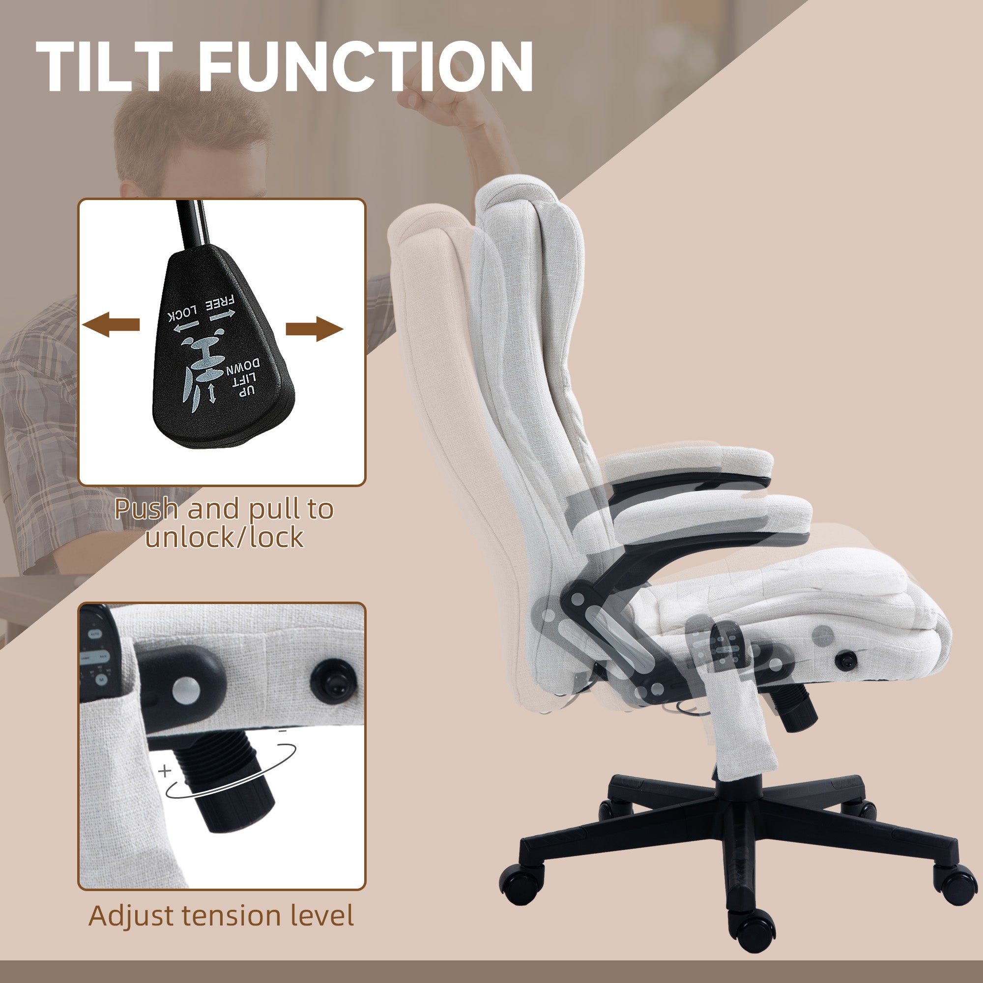 Vinsetto 6 Point Vibrating Massage Office Chair High Back Executive Chair with Reclining Back, Swivel Wheels, White 