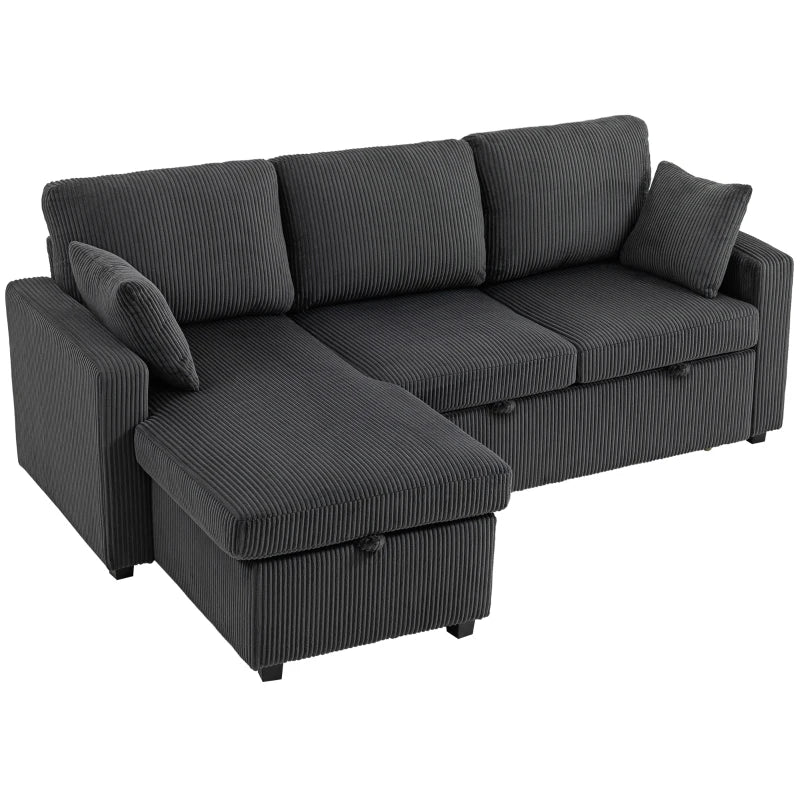 81" Sofa Bed, 2 In 1 Pull Out Sleeper Sofa Bed with Storage, Corduroy Convertible Couch for Living Room, Dark Grey