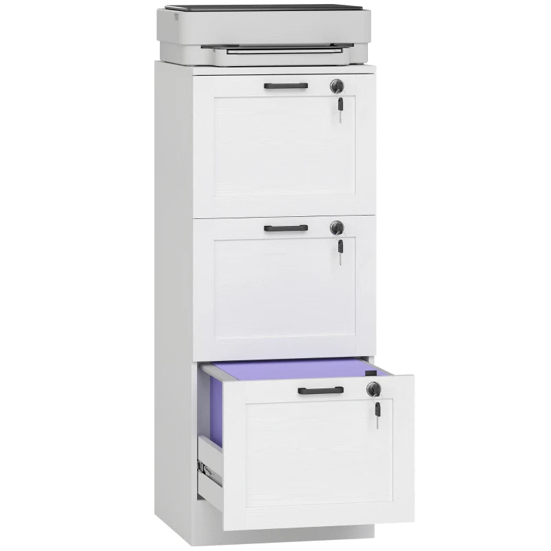 Vertical Filing Cabinet with 3 Drawers, Lock, File Cabinet for Home Office, A4 and Letter Size Files, White